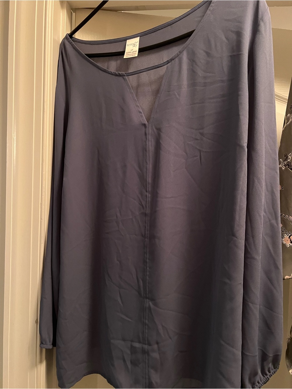 Terra & Sky Long Sleeve V-Neck Tunic in Slate Blue